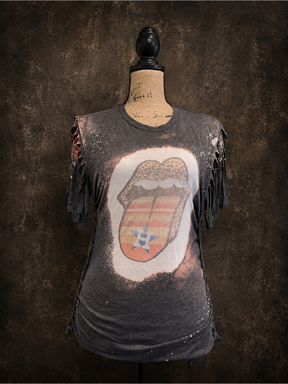 🖤 Upcycled Houston Rocket Fringe Tee – One of a Kind